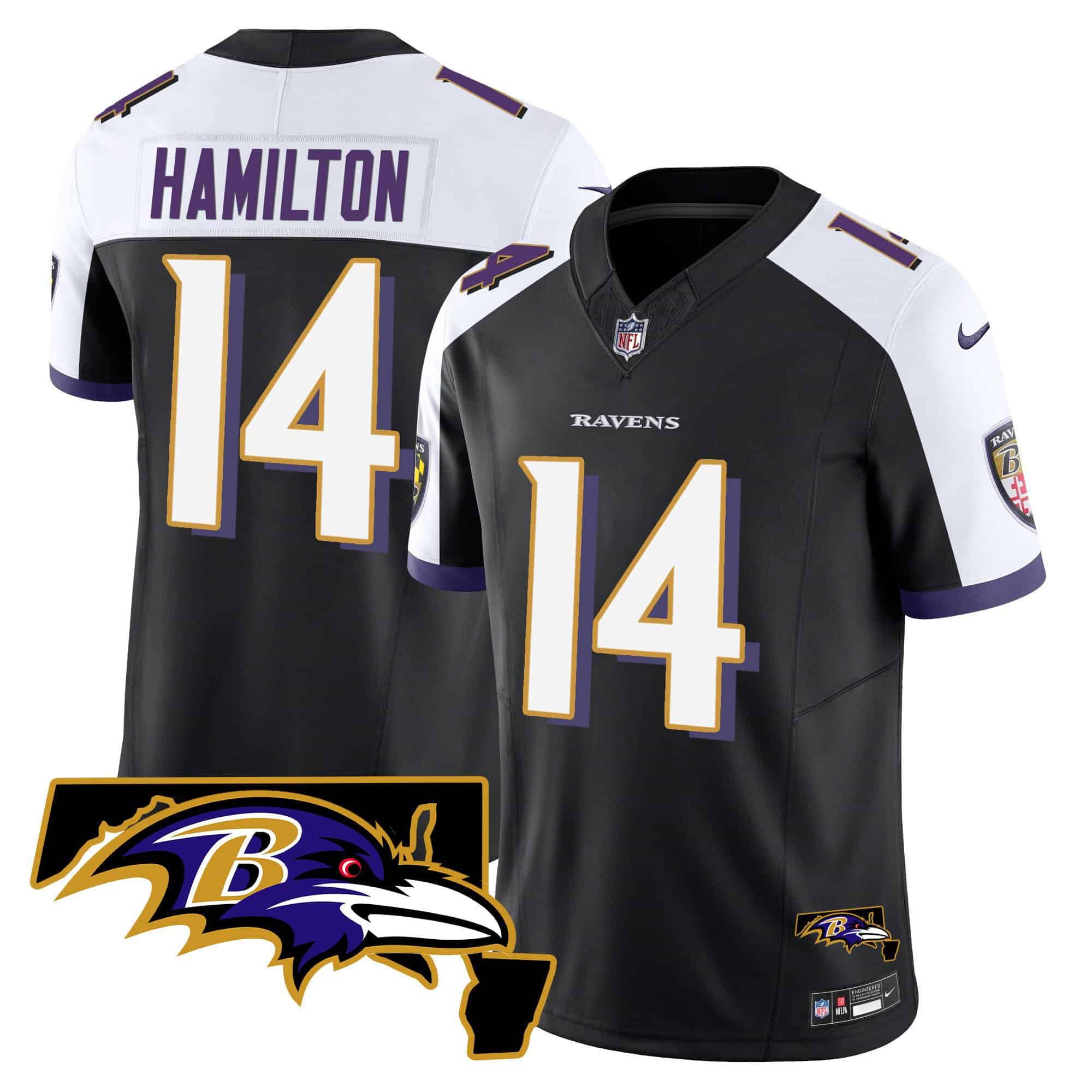 Men Baltimore Ravens #14 Hamilton Black 2024 Nike Maryland Patch Vapor Limited NFL Jersey